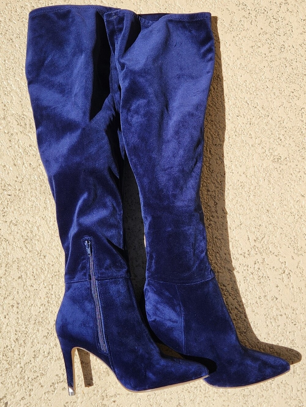 Blue Velvet Over-the-Knee Stiletto Boots - Women